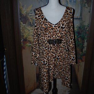 Slinky Brand Leopard Print Cold Shoulder Tunic - XL